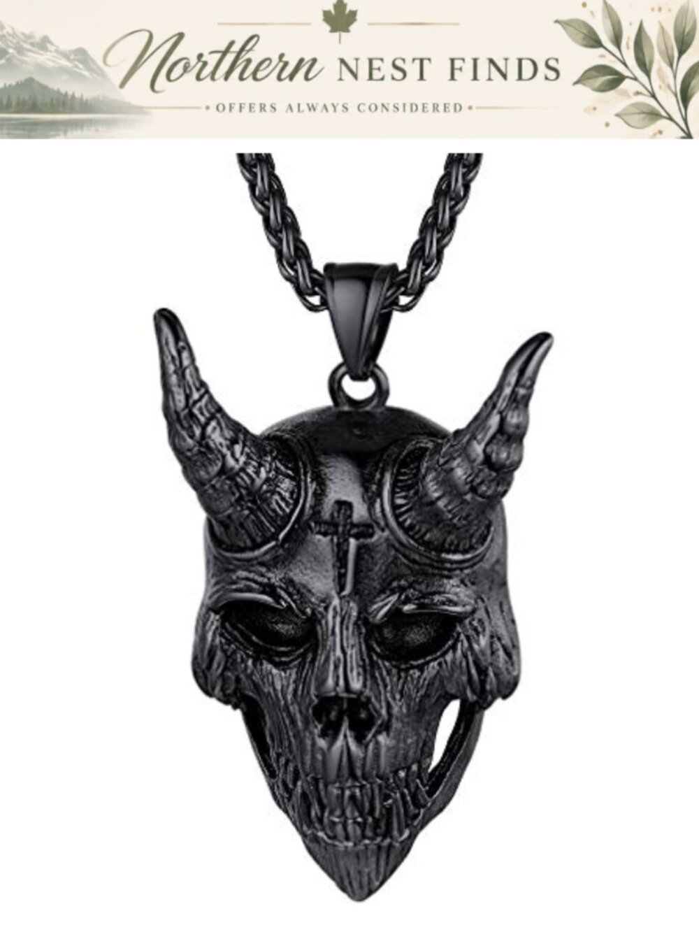 Stainless Steel Baphomet Goat Pendant Necklace 24" Wheat Chain Men Women